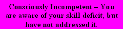 Consciously Incompetent - You are aware of your skill deficit, but have not addressed it.