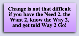 Change is not that difficult if you have the Need 2, the Want 2, know the Way 2, and get told Way 2 Go!