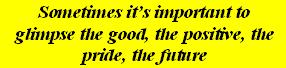 Sometimes it's important to glimpse the good, the positive, the pride, the future