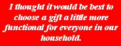 I thought it would be best to choose a gift a little more functional for everyone in our household.